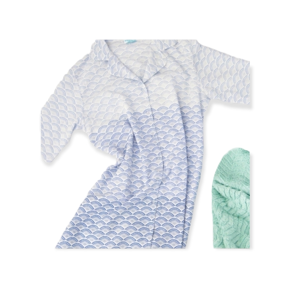 NEW blue white Oceanista L mermaid scale sleep shirt night gown button u…